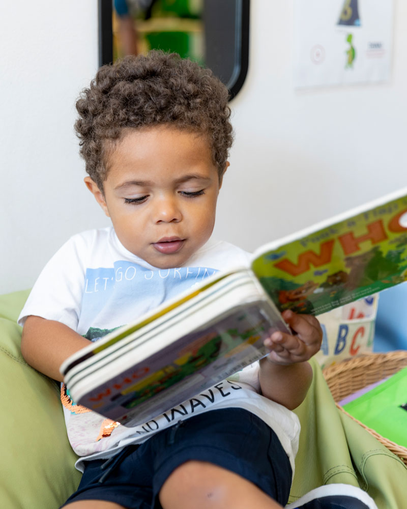 Young student reading a book.