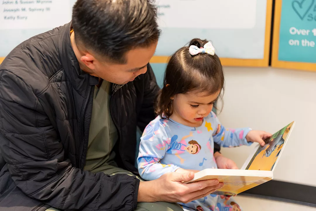 Student reading a book.